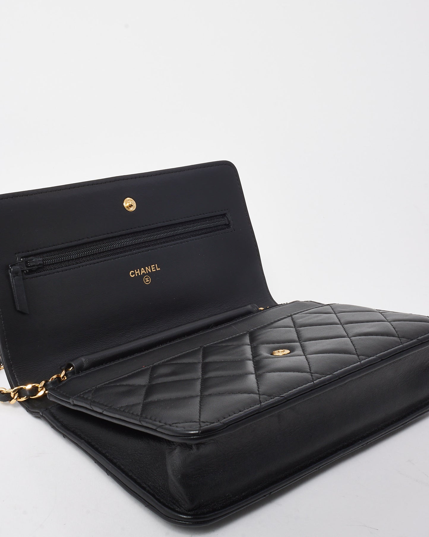 Chanel Black Quilted Lambskin Leather WOC Wallet on Chain Crossbody Bag GHW