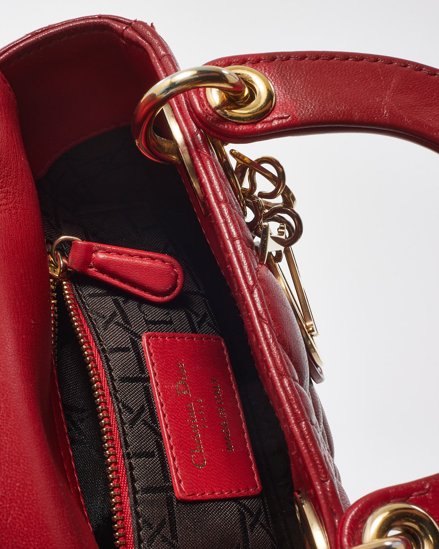 Dior Red Cannage Lambskin Leather Mini Lady Dior Bag GHW