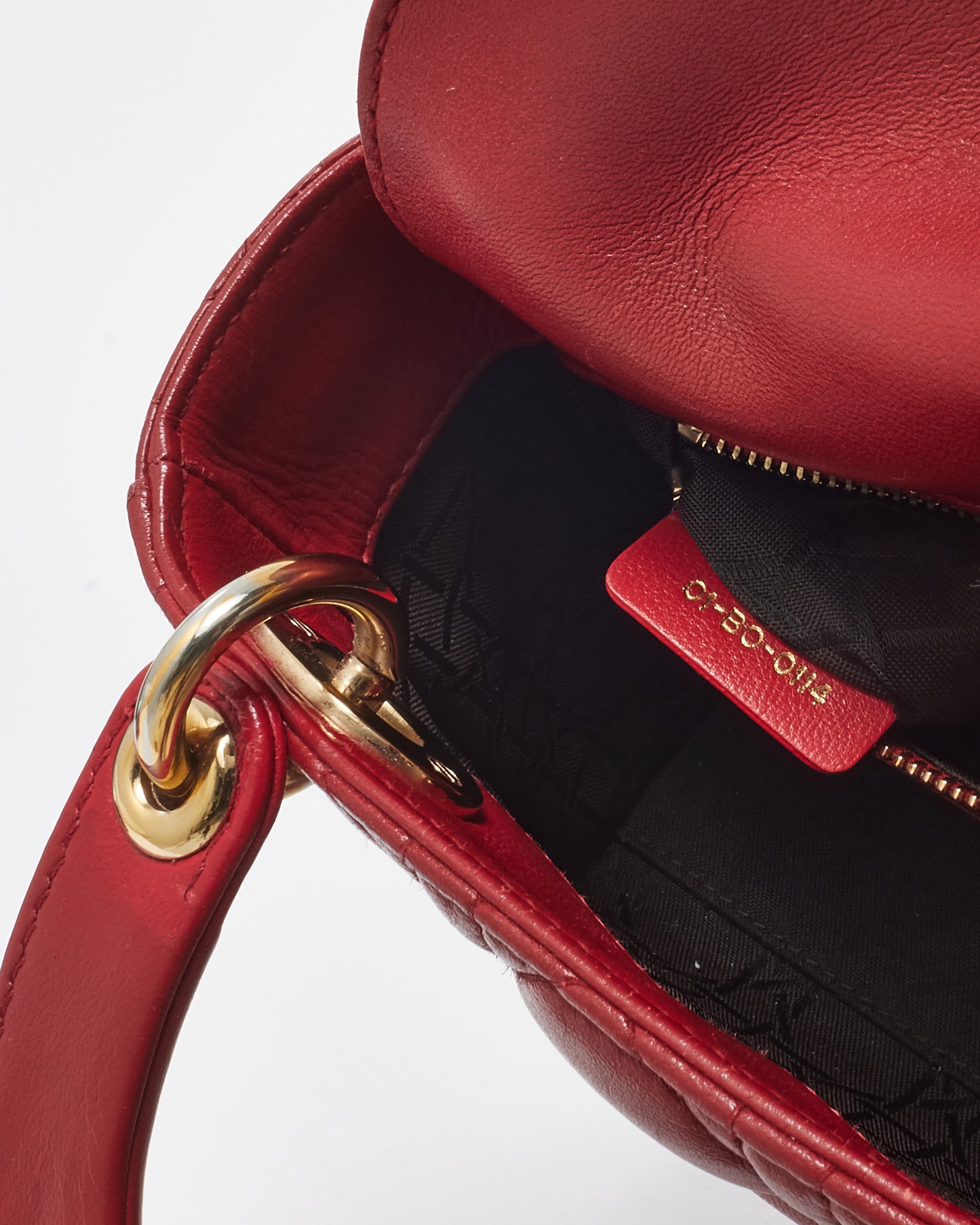Dior Red Cannage Lambskin Leather Mini Lady Dior Bag GHW