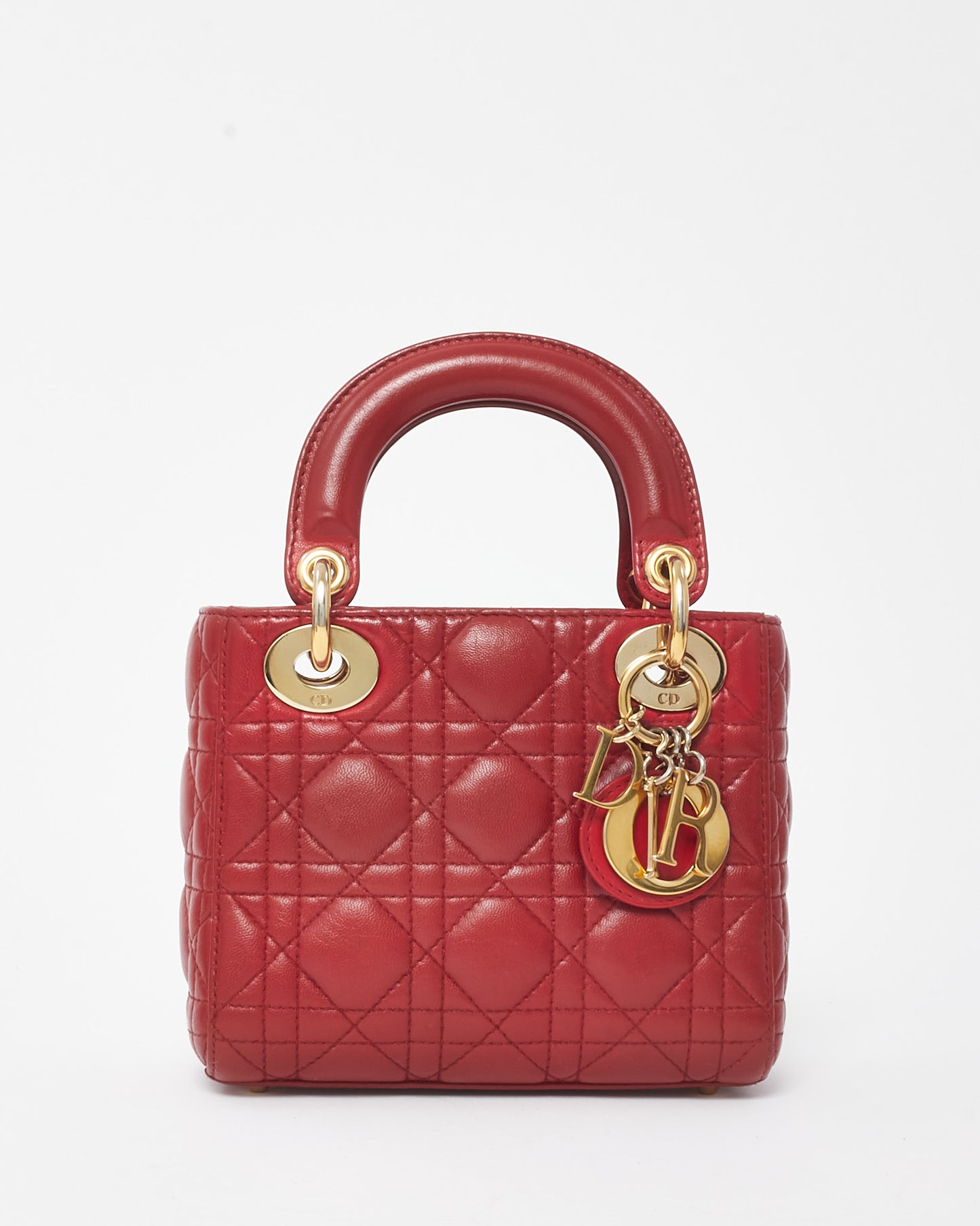 Dior Red Cannage Lambskin Leather Mini Lady Dior Bag GHW