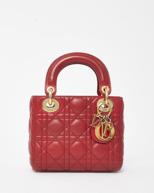 Dior Red Cannage Lambskin Leather Mini Lady Dior Bag GHW