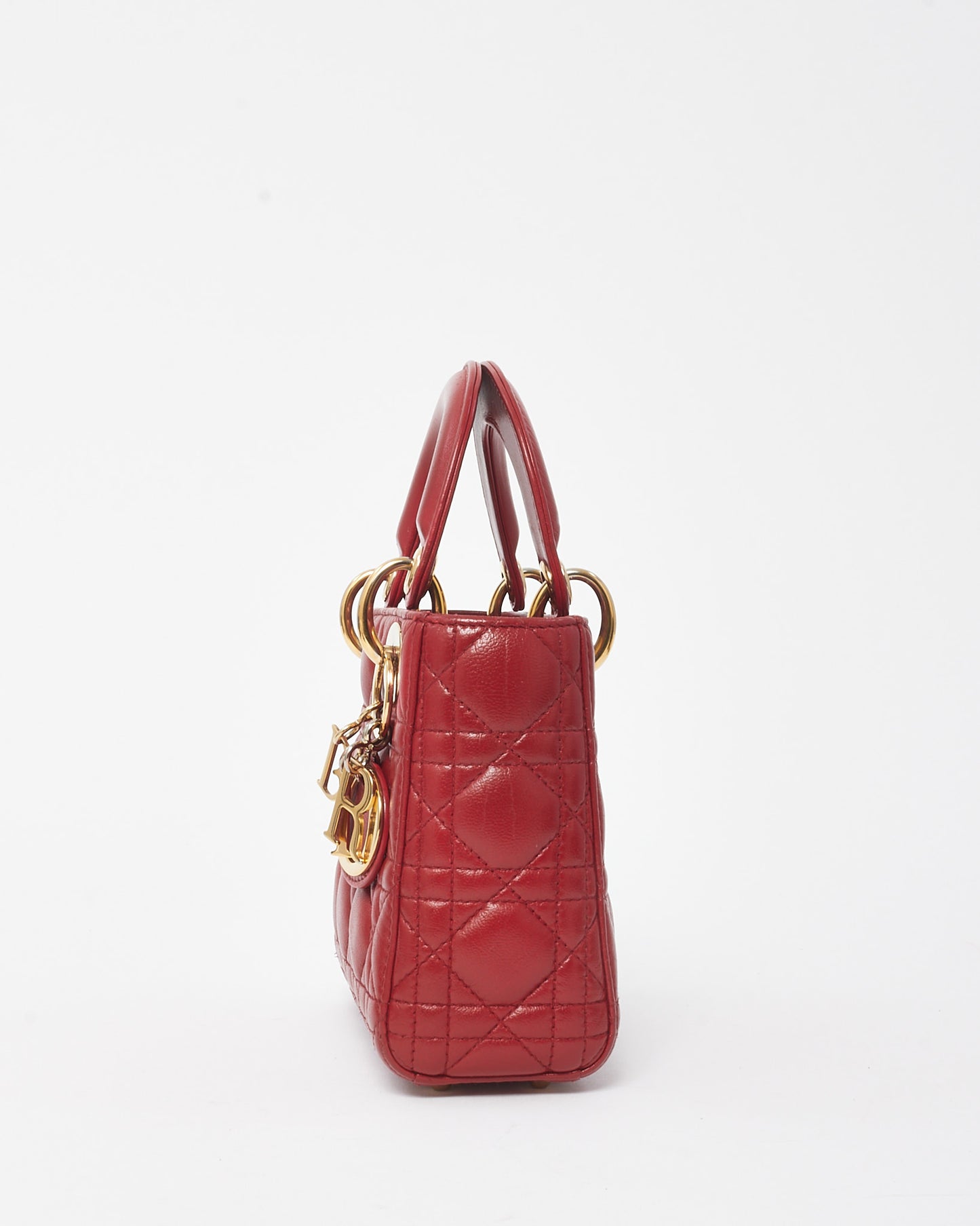 Dior Red Cannage Lambskin Leather Mini Lady Dior Bag GHW