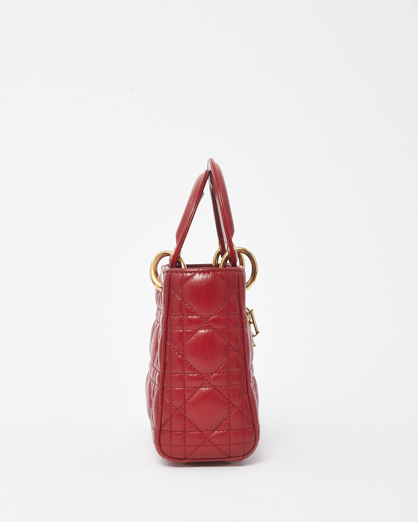 Dior Red Cannage Lambskin Leather Mini Lady Dior Bag GHW