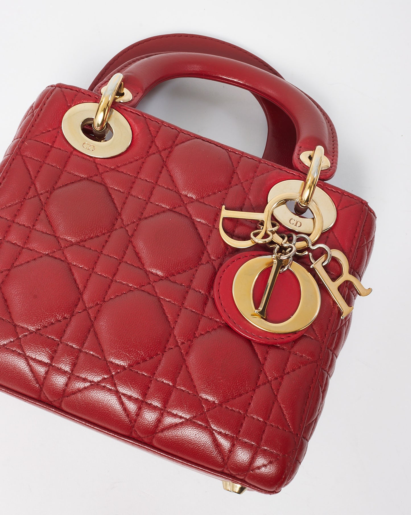 Dior Red Cannage Lambskin Leather Mini Lady Dior Bag GHW