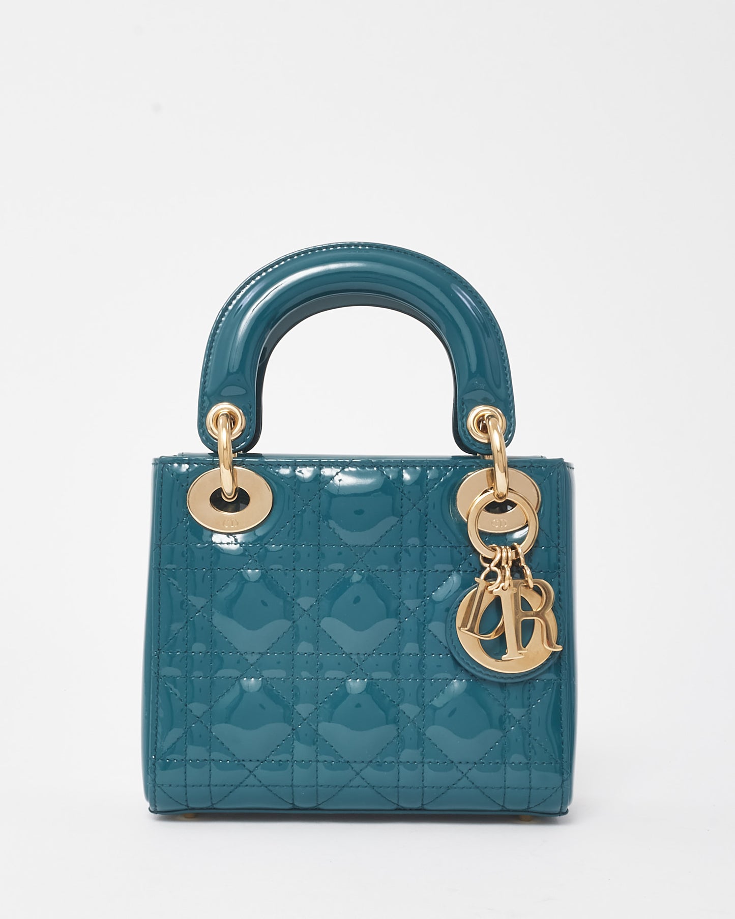 Dior Teal Blue Cannage Patent Leather Mini Lady Dior Bag GHW