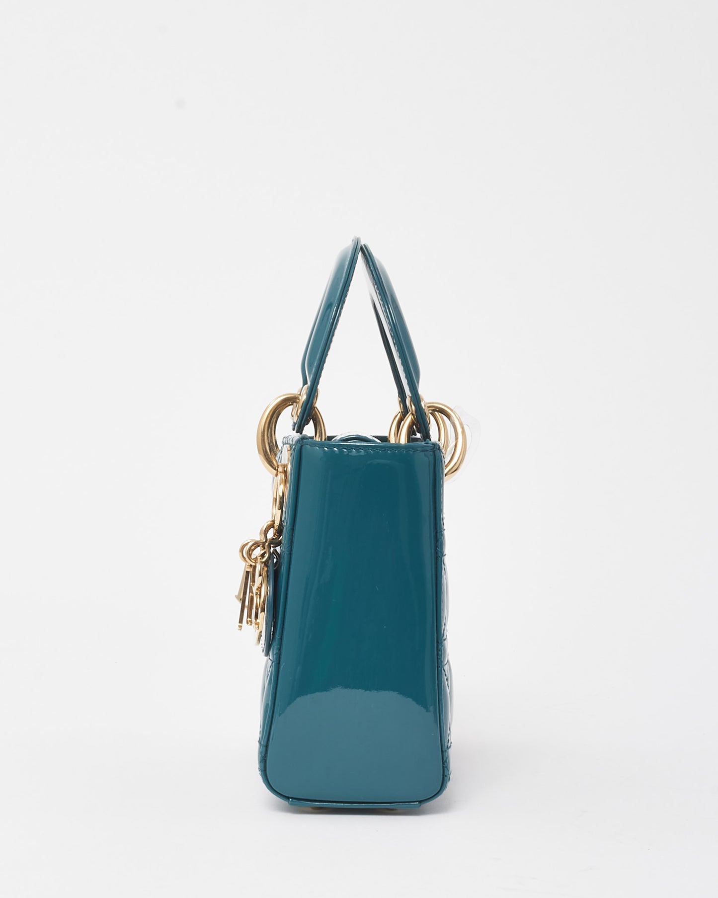 Dior Teal Blue Cannage Patent Leather Mini Lady Dior Bag GHW