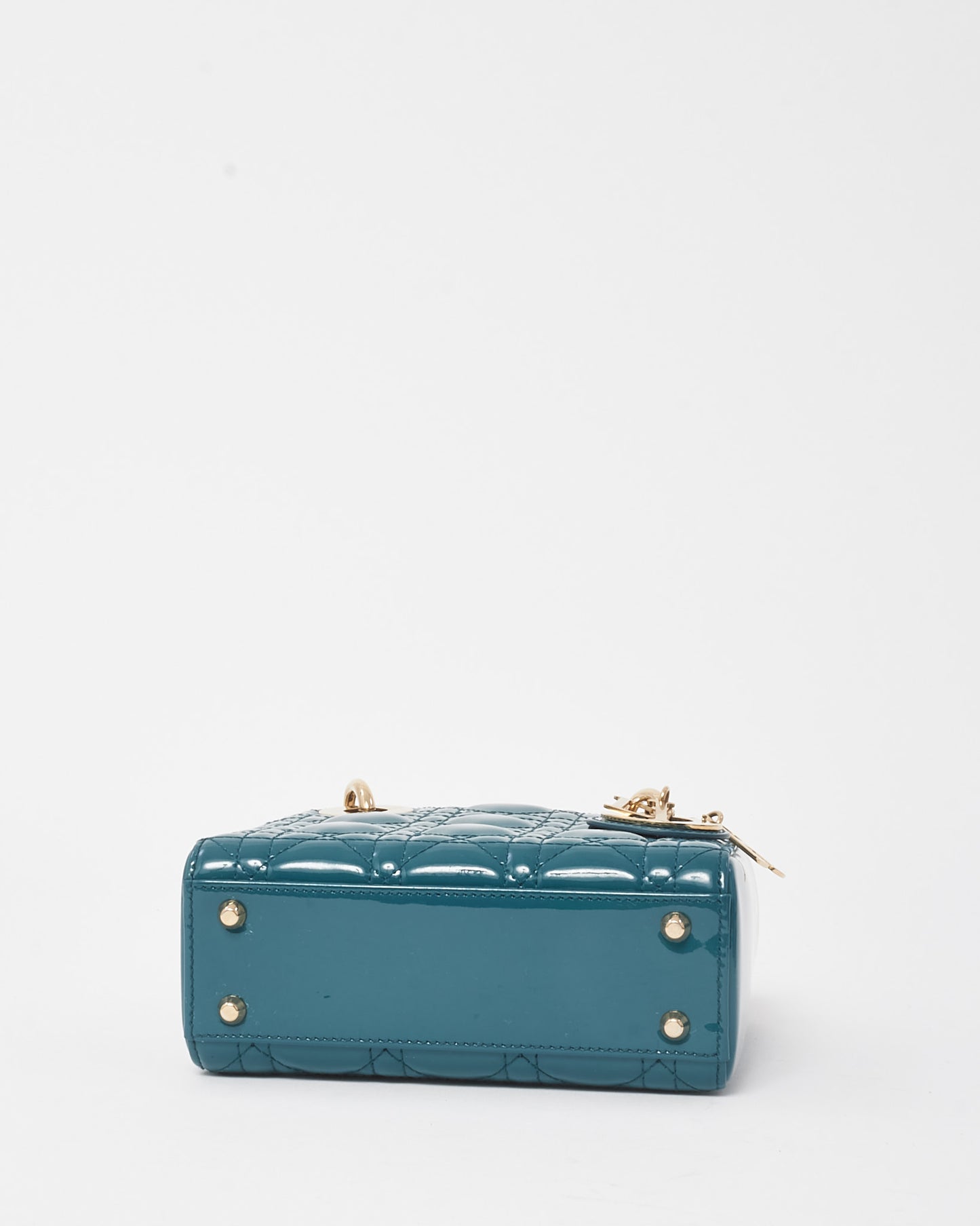 Dior Teal Blue Cannage Patent Leather Mini Lady Dior Bag GHW