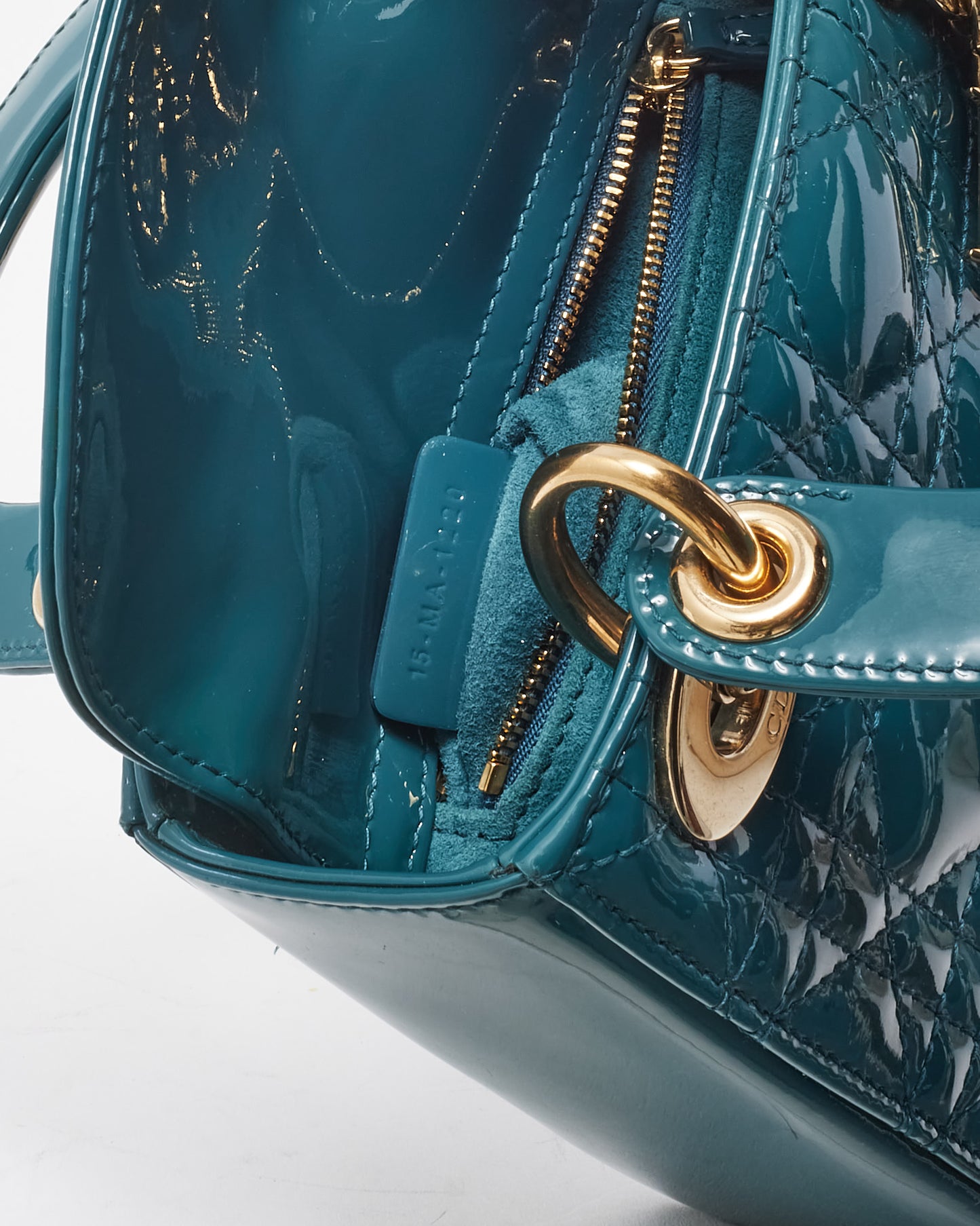 Dior Teal Blue Cannage Patent Leather Mini Lady Dior Bag GHW