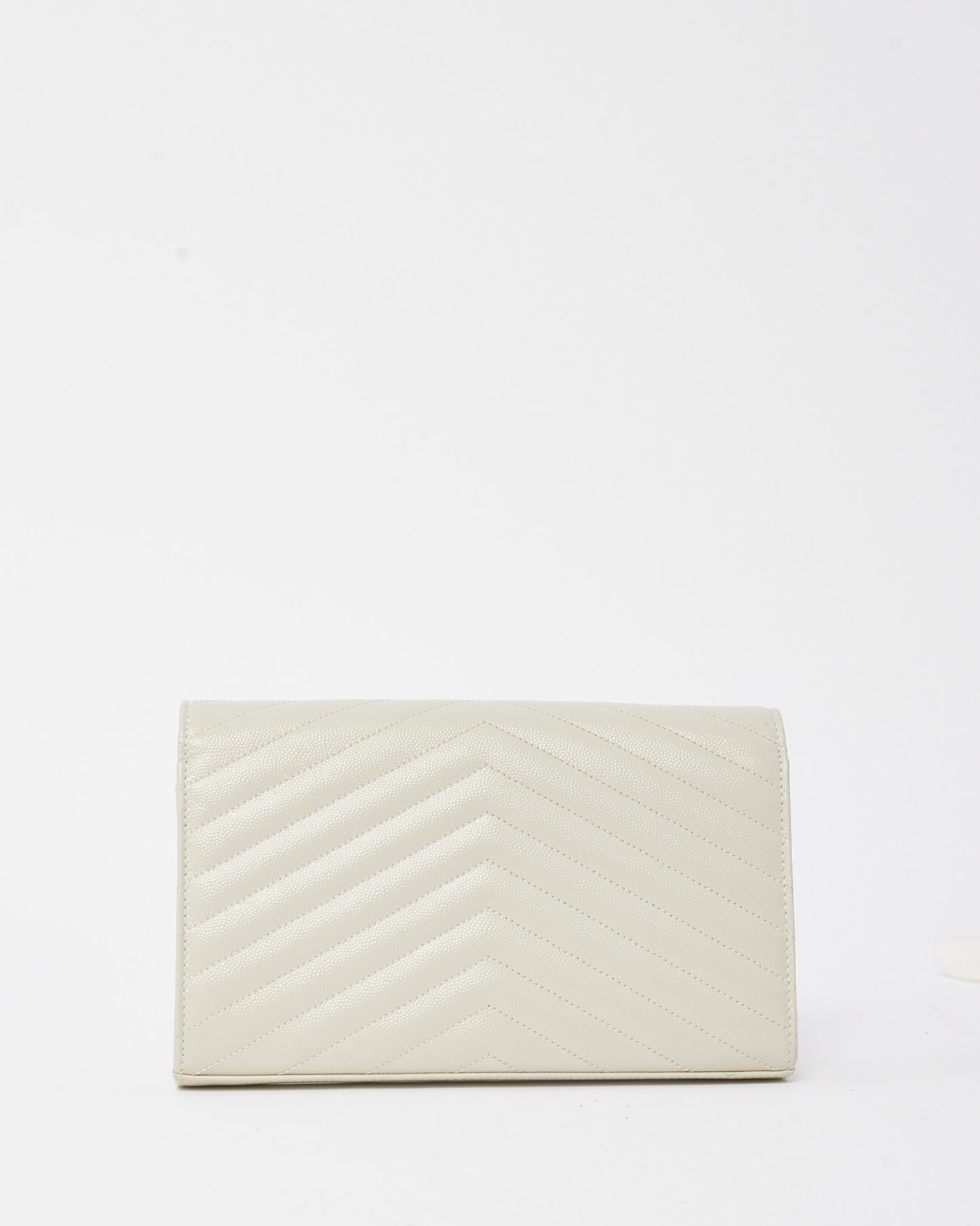 Saint Laurent White Grain de Poudre Leather Classic Cassandre Chain Wallet Crossbody GHW