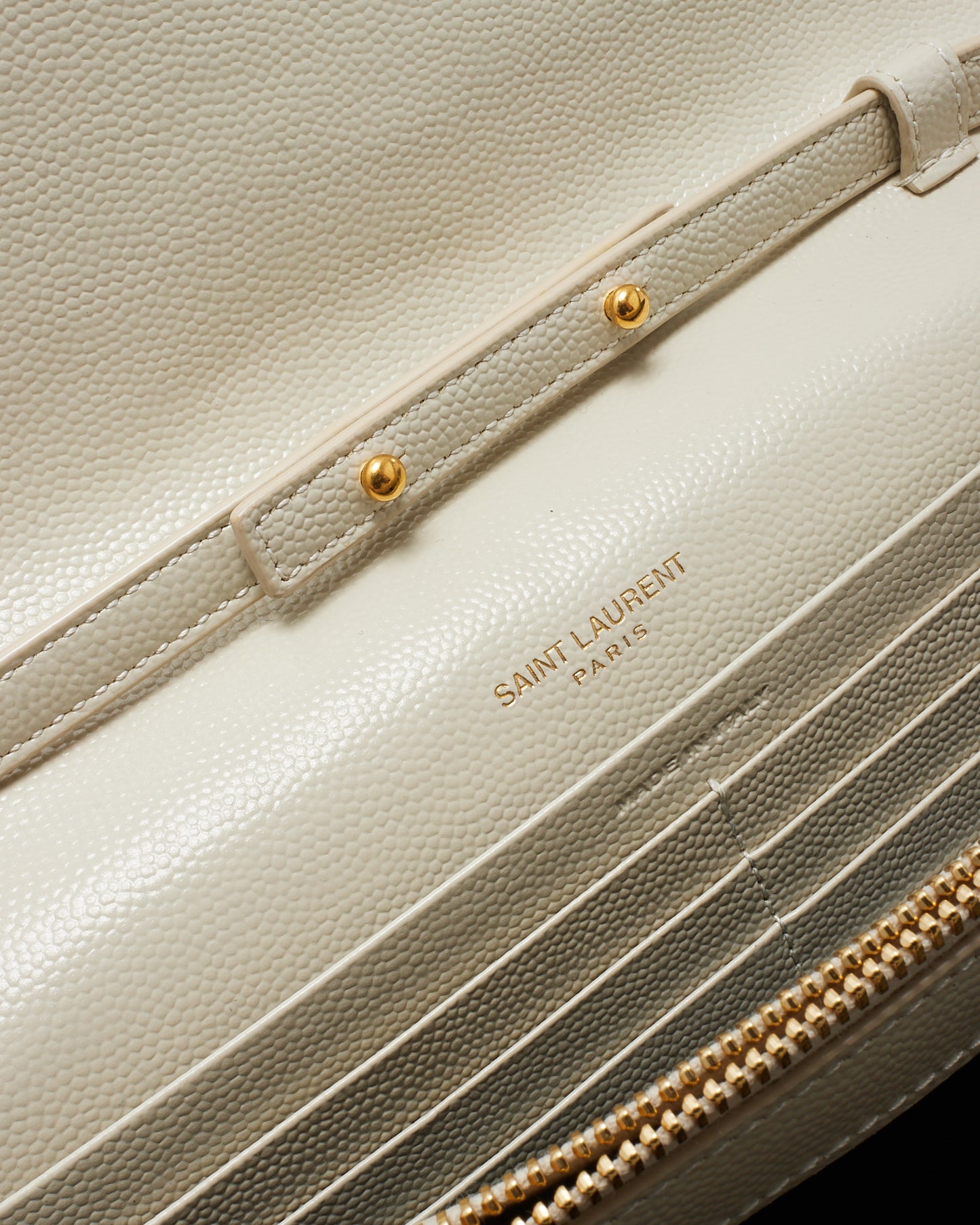 Saint Laurent White Grain de Poudre Leather Classic Cassandre Chain Wallet Crossbody GHW