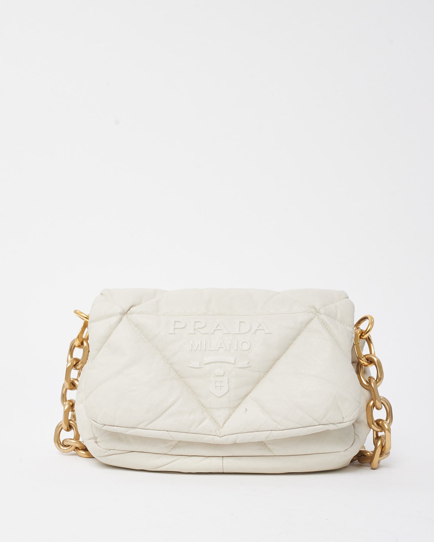 Prada White Nappa Leather System 2022 Flap Chain Shoulder Bag