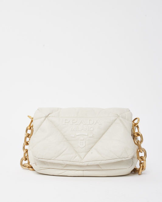 Prada White Nappa Leather System 2022 Flap Chain Shoulder Bag