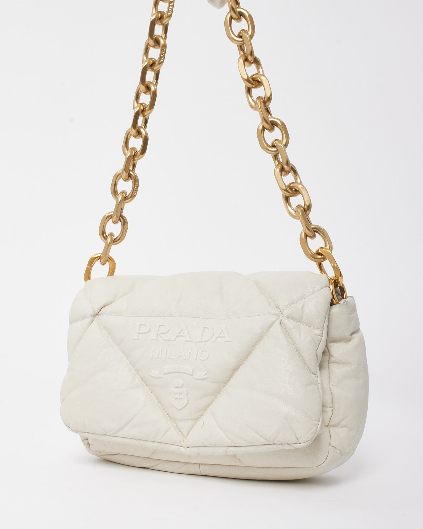 Prada White Nappa Leather System 2022 Flap Chain Shoulder Bag