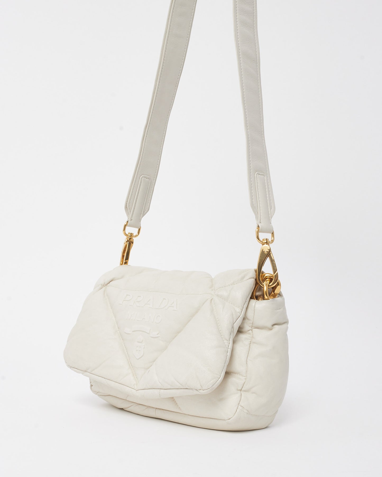 Prada White Nappa Leather System 2022 Flap Chain Shoulder Bag