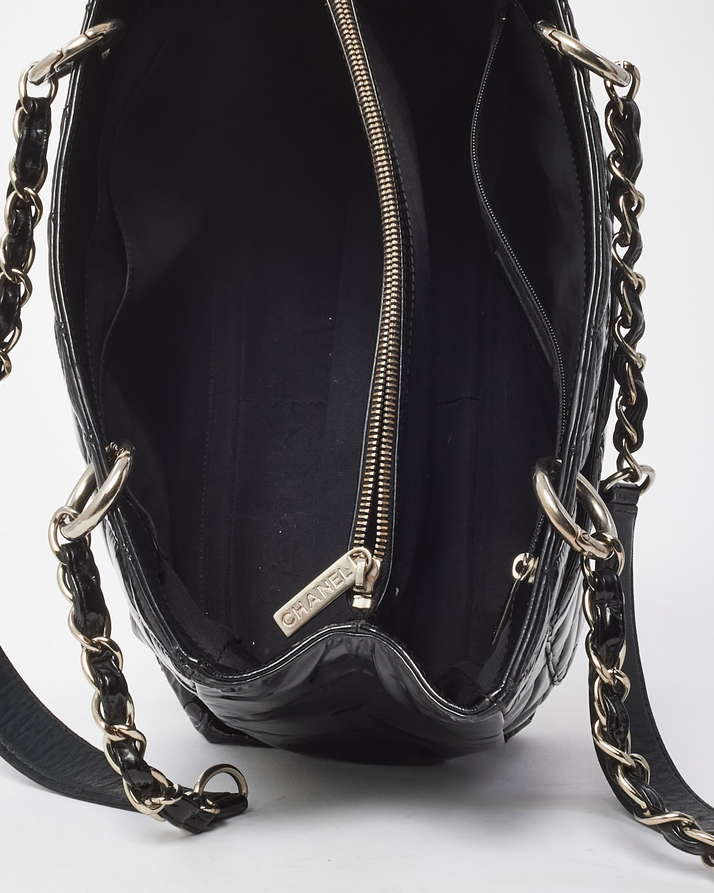 Chanel Black Patent Leather GST Shopper Tote Bag SHW