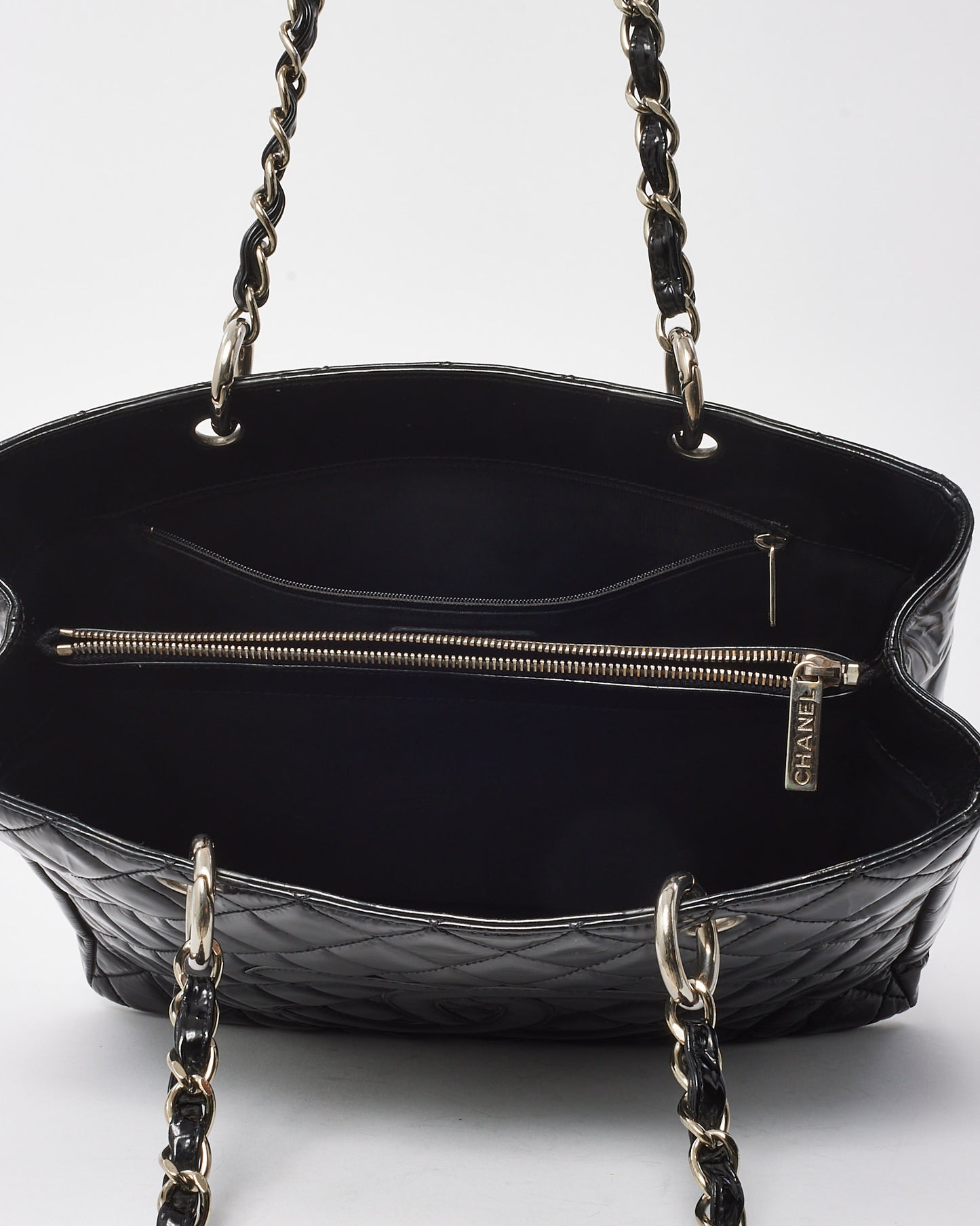 Chanel Black Patent Leather GST Shopper Tote Bag SHW