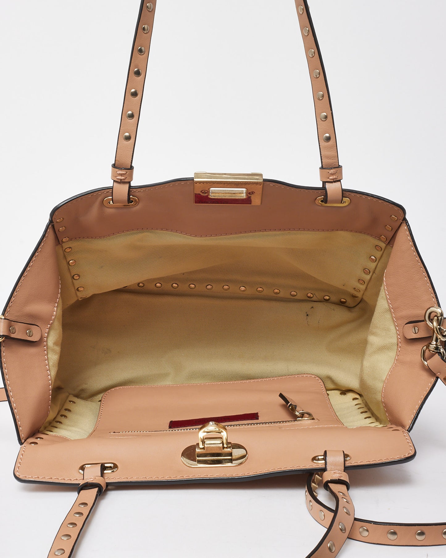 Valentino Soft Pink Leather Gold Rockstud Flip Lock Trapeze 2Way Shoulder Bag with Strap