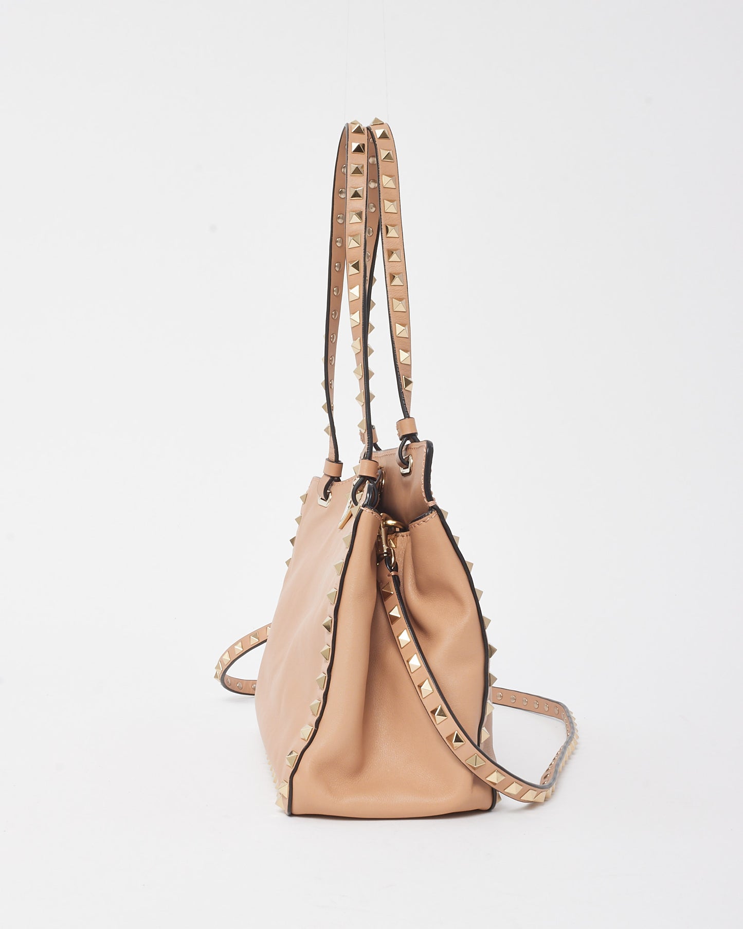 Valentino Soft Pink Leather Gold Rockstud Flip Lock Trapeze 2Way Shoulder Bag with Strap
