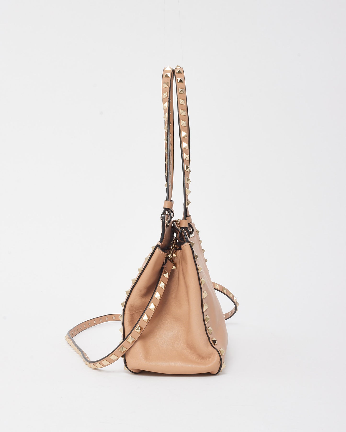 Valentino Soft Pink Leather Gold Rockstud Flip Lock Trapeze 2Way Shoulder Bag with Strap