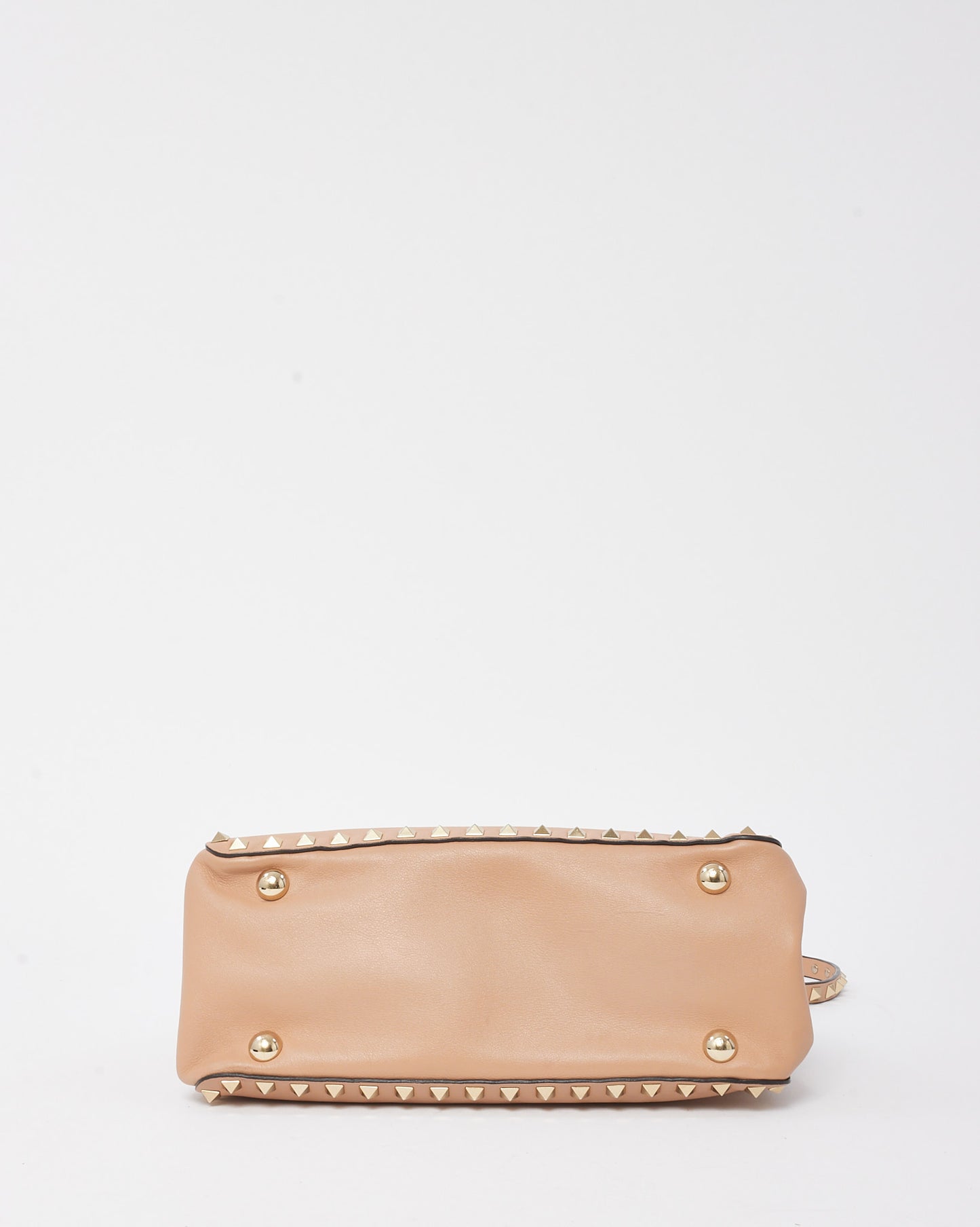 Valentino Soft Pink Leather Gold Rockstud Flip Lock Trapeze 2Way Shoulder Bag with Strap