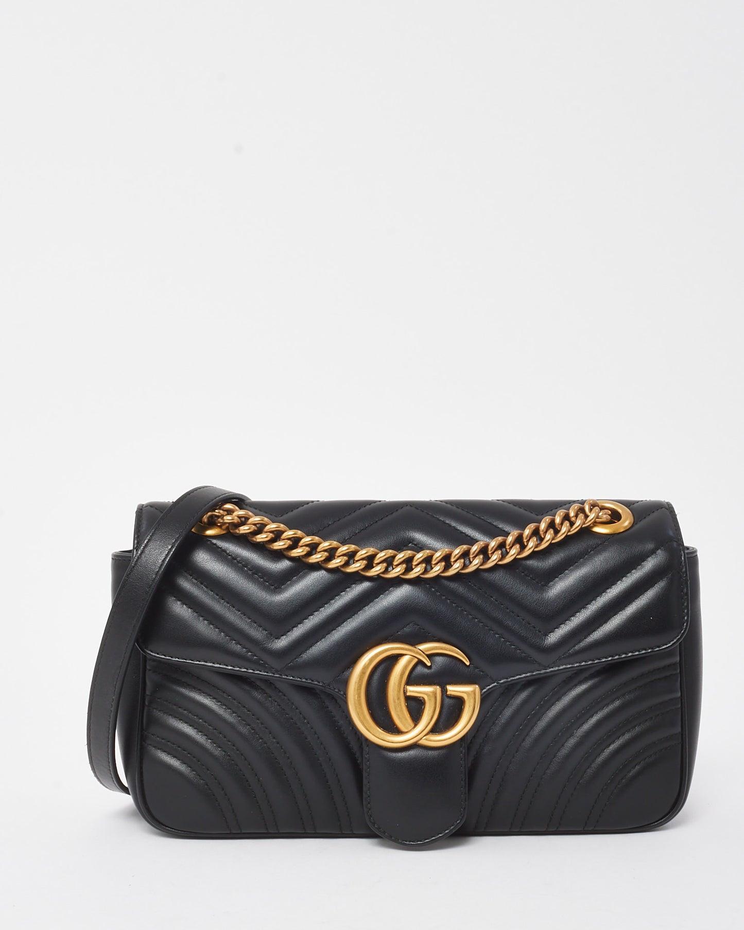 Gucci Black Matelassé Leather Medium GG Marmont Shoulder Bag