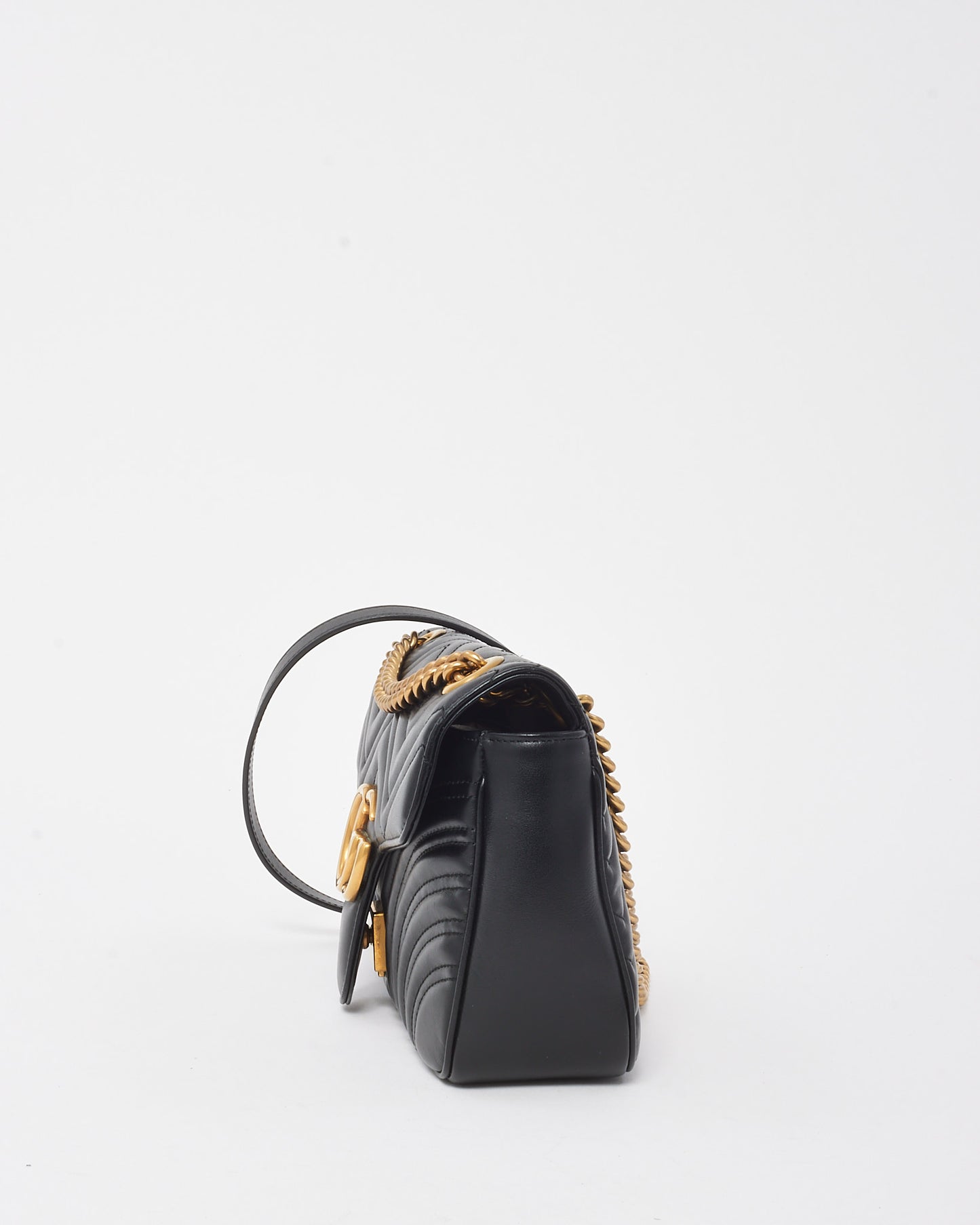 Gucci Black Matelassé Leather Medium GG Marmont Shoulder Bag