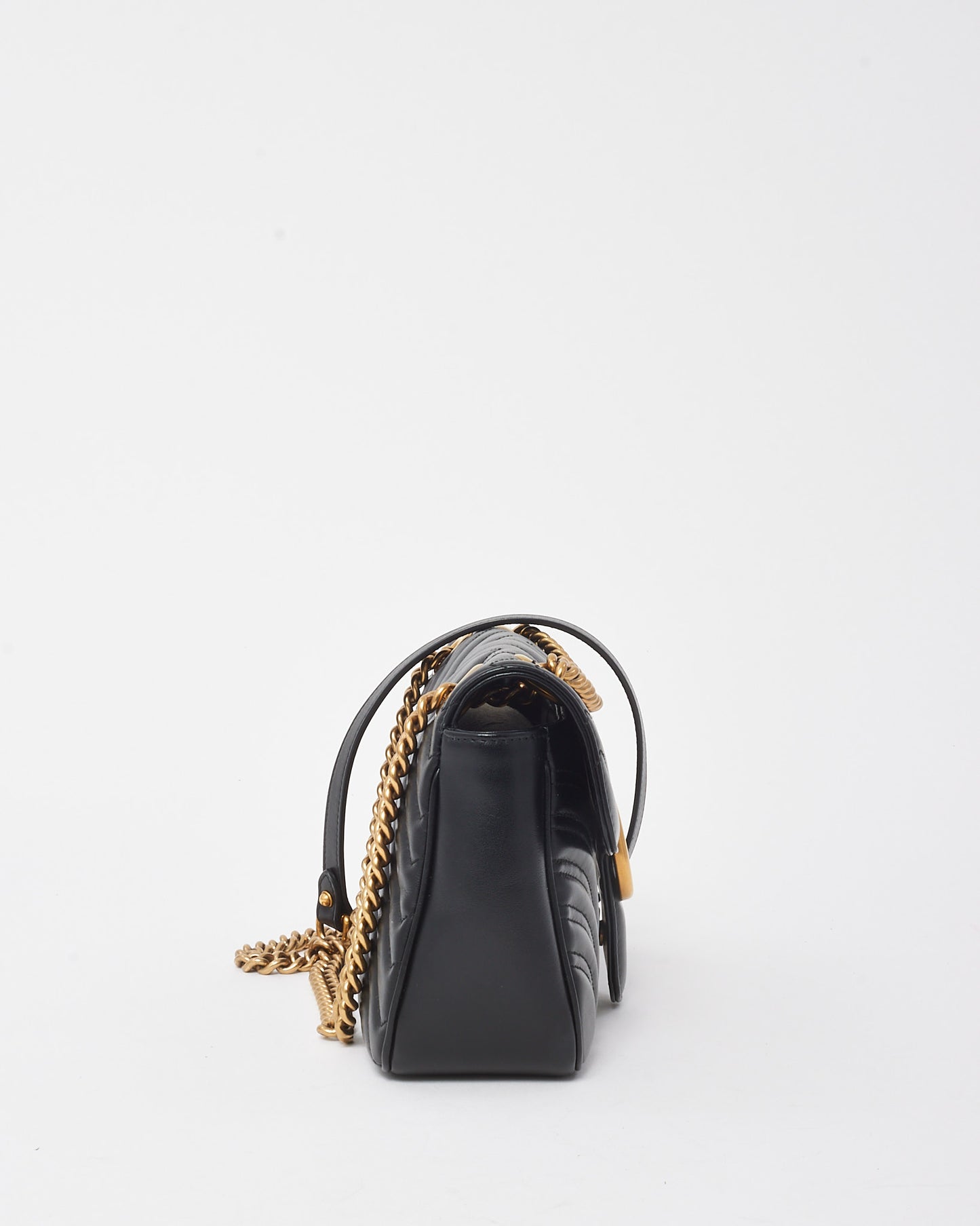 Gucci Black Matelassé Leather Medium GG Marmont Shoulder Bag