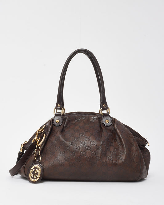 Gucci Brown Signature GG Monogram Leather Medium Sukey Boston Shoulder Bag