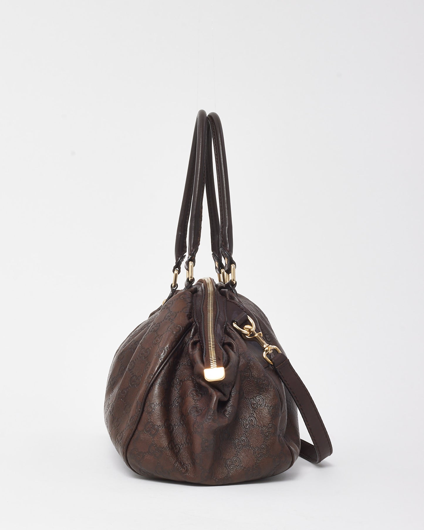 Gucci Brown Signature GG Monogram Leather Medium Sukey Boston Shoulder Bag