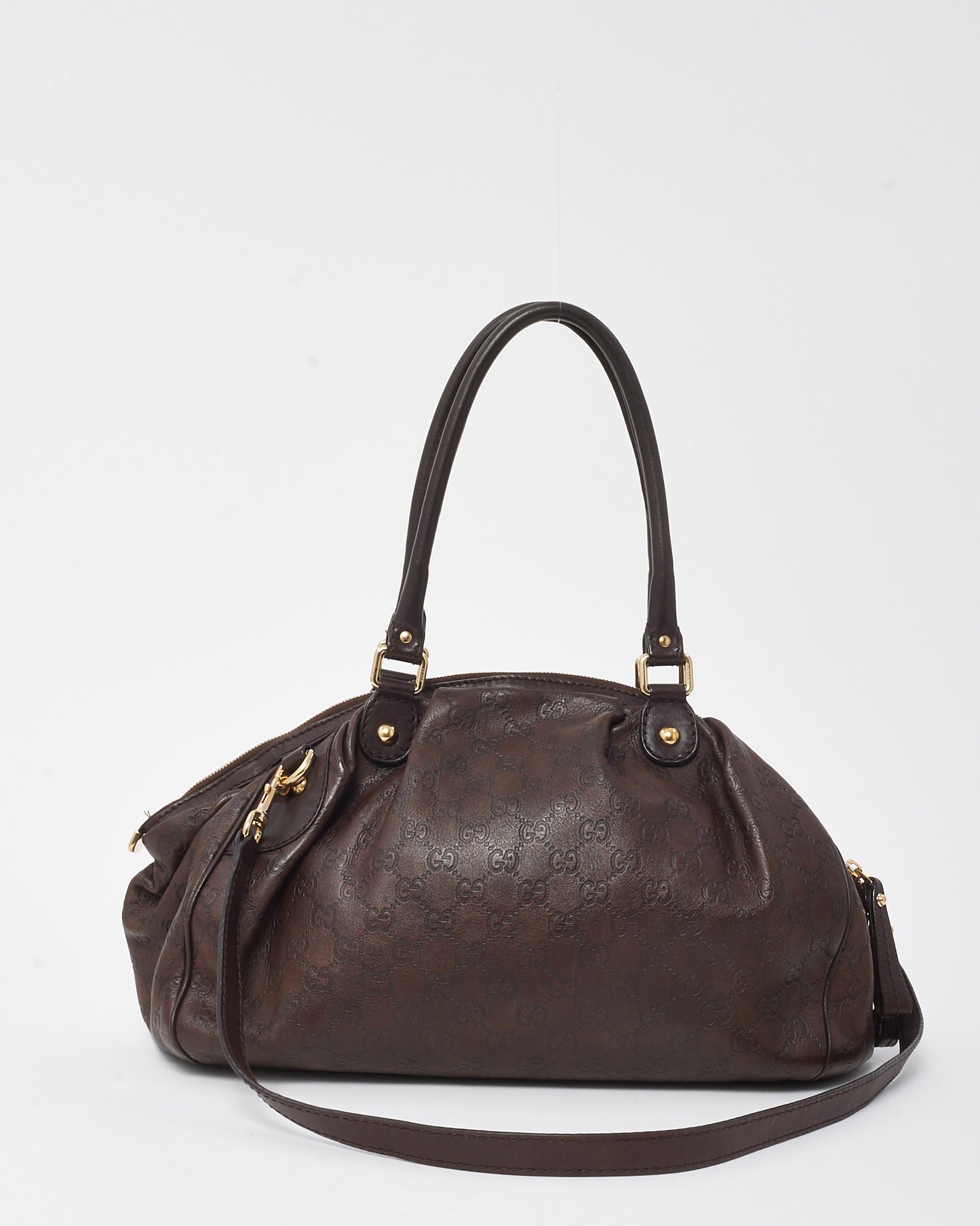 Gucci Brown Signature GG Monogram Leather Medium Sukey Boston Shoulder Bag