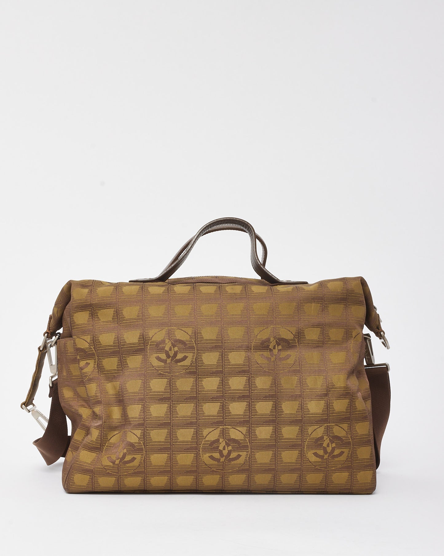 Chanel Brown CC Logo Travel Line Nylon Boston 2Way Duffle Bag