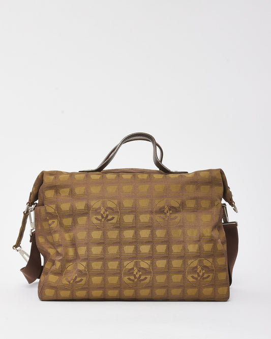 Chanel Brown CC Logo Travel Line Nylon Boston 2Way Duffle Bag
