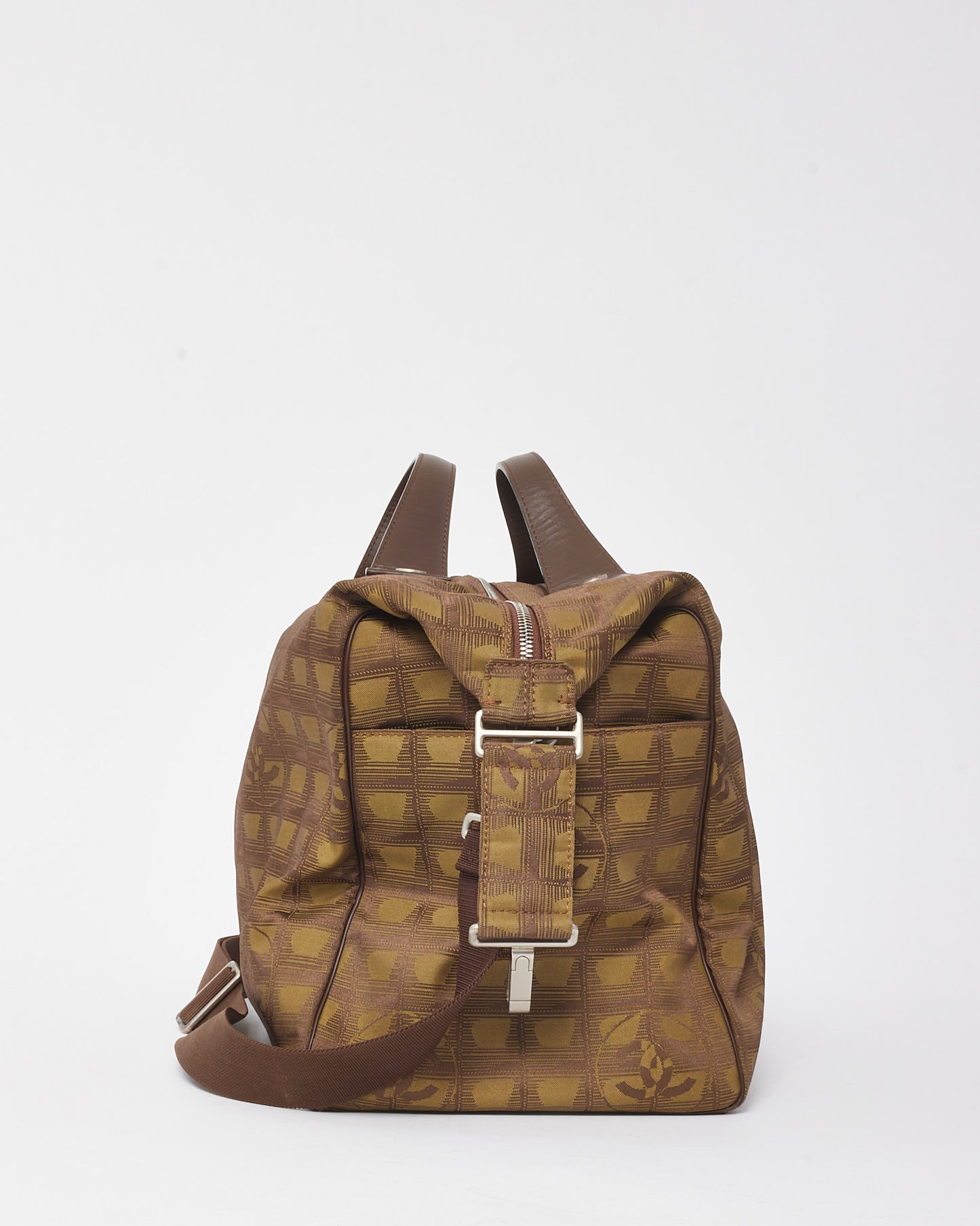 Chanel Brown CC Logo Travel Line Nylon Boston 2Way Duffle Bag