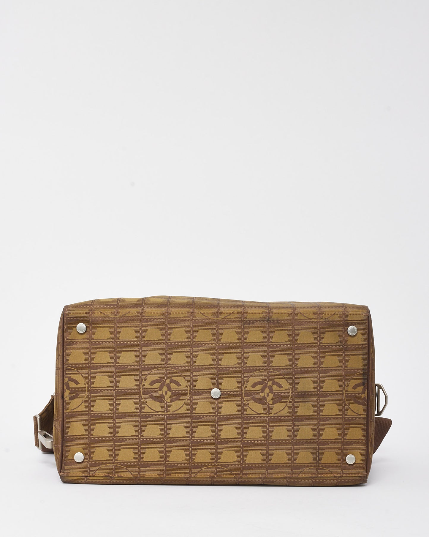 Chanel Brown CC Logo Travel Line Nylon Boston 2Way Duffle Bag