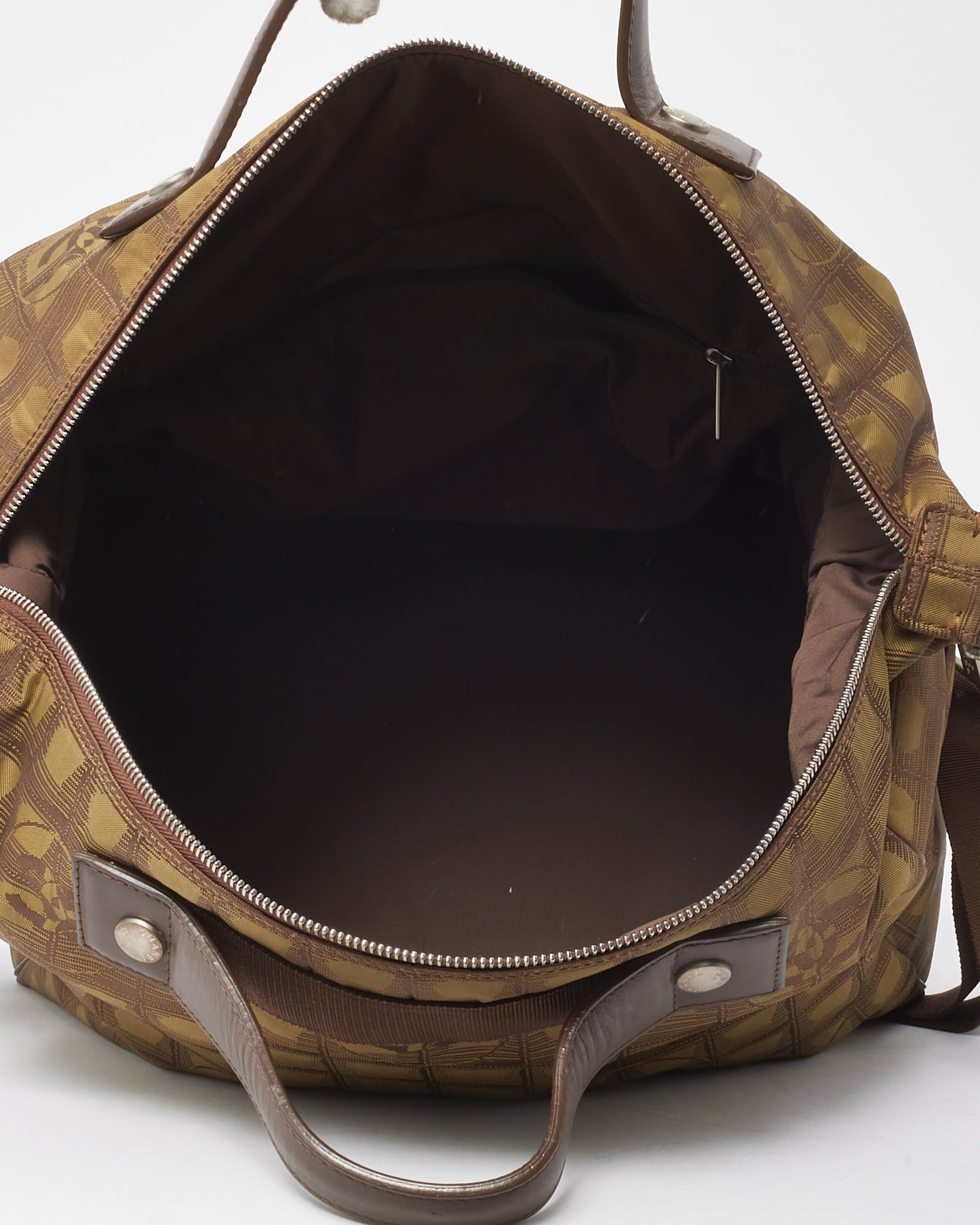 Chanel Brown CC Logo Travel Line Nylon Boston 2Way Duffle Bag