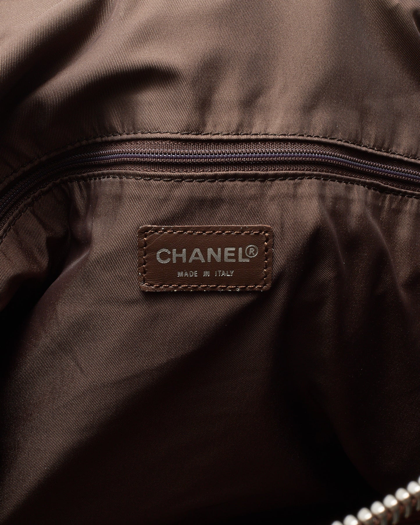 Chanel Brown CC Logo Travel Line Nylon Boston 2Way Duffle Bag