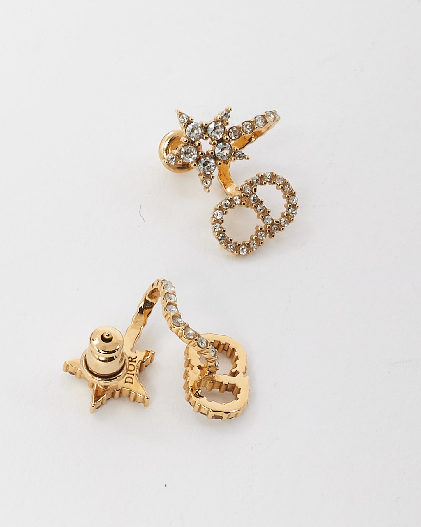 Dior Gold-Finish Metal and White Crystal Rhinestone Clair D Lune Earrings