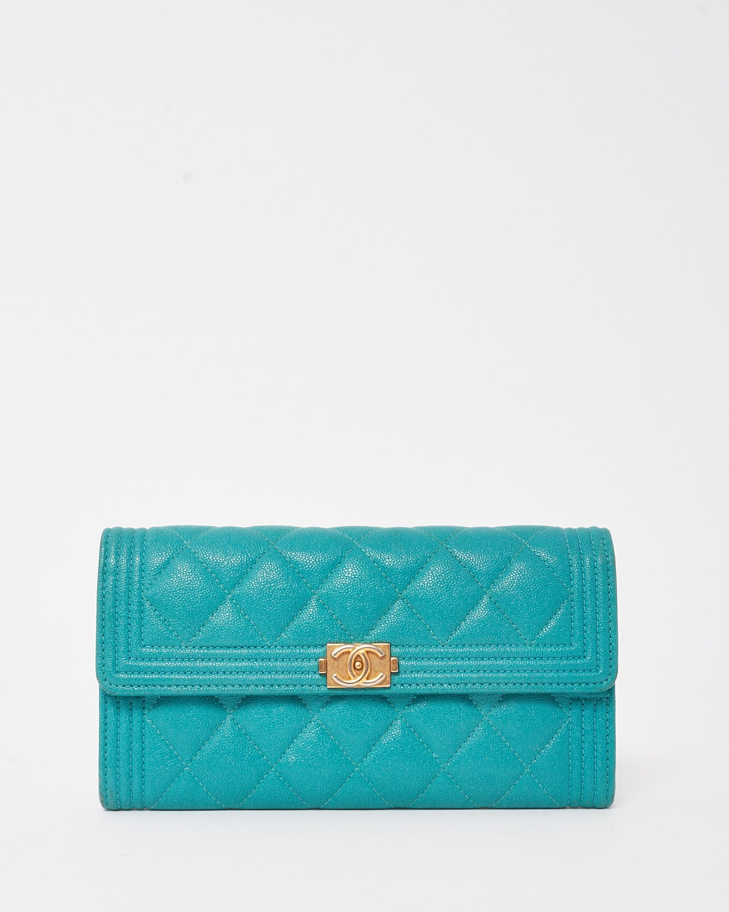 Chanel Blue Caviar Quilted Leather Large Boy Gusset Flap Wallet