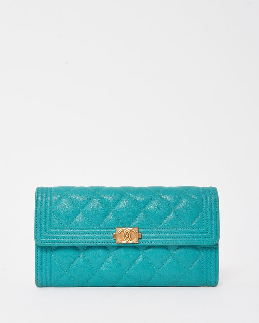 Chanel Blue Caviar Quilted Leather Large Boy Gusset Flap Wallet