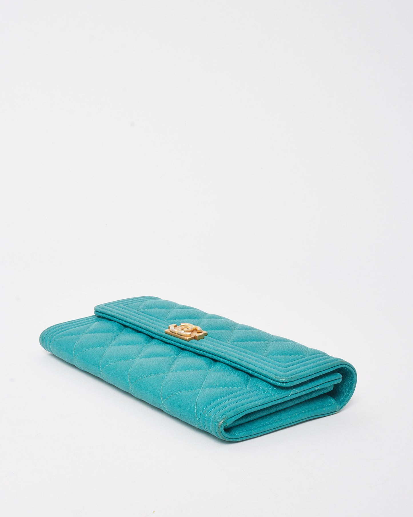 Chanel Blue Caviar Quilted Leather Large Boy Gusset Flap Wallet