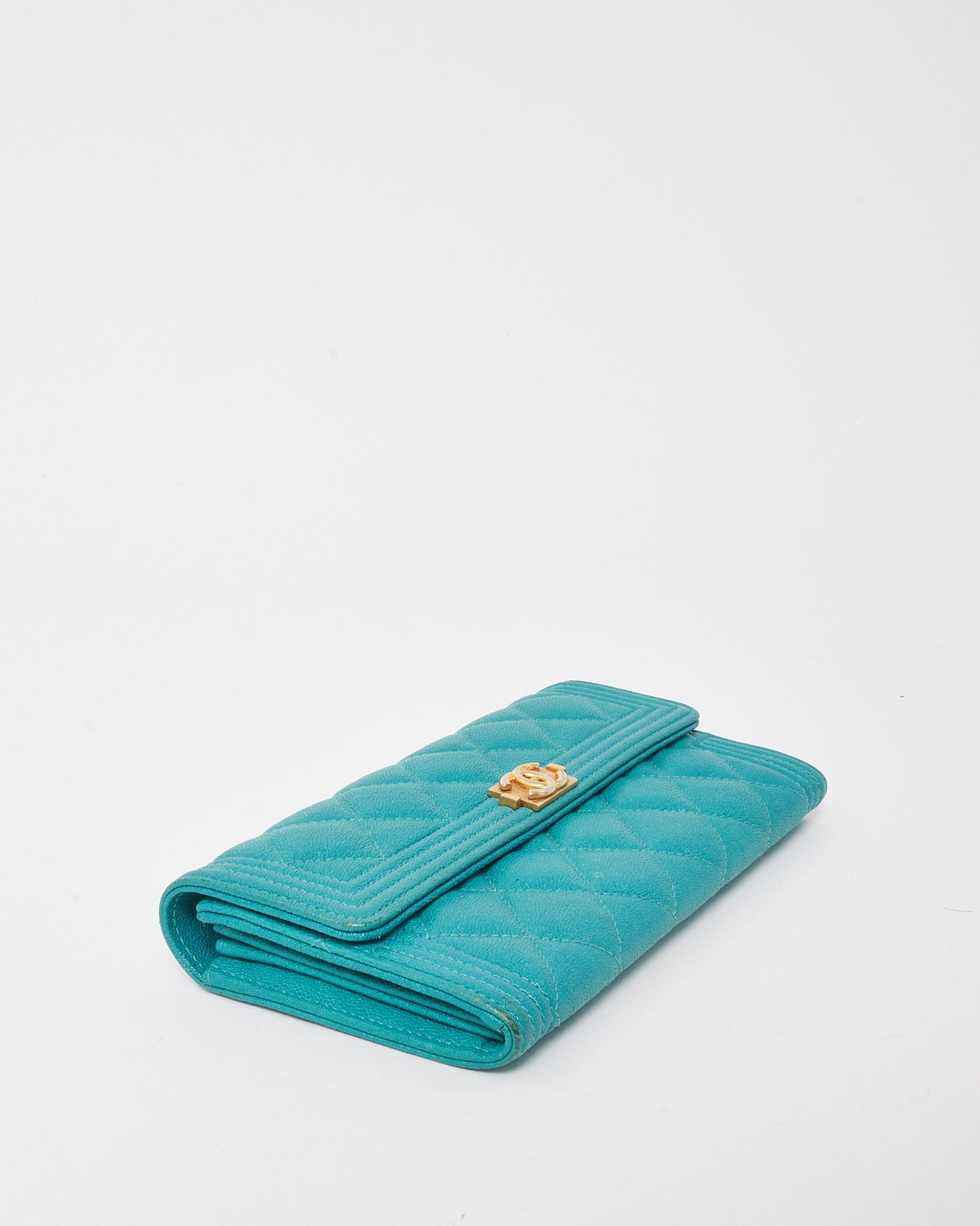 Chanel Blue Caviar Quilted Leather Large Boy Gusset Flap Wallet