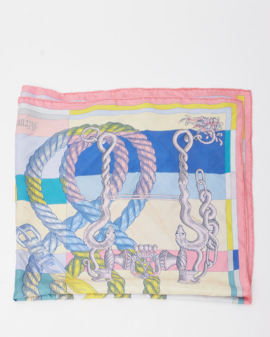 Hermès Pink/Blue/Yellow Multi "Della Cavalleria Double Face" Silk Scarf 90