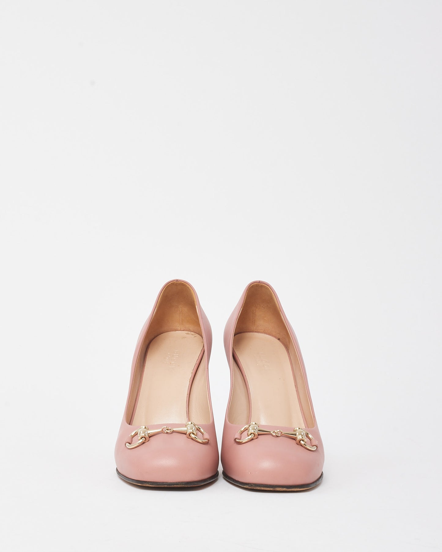 Gucci Light Pink Leather Block Heel Horsebit Pumps - 37.5