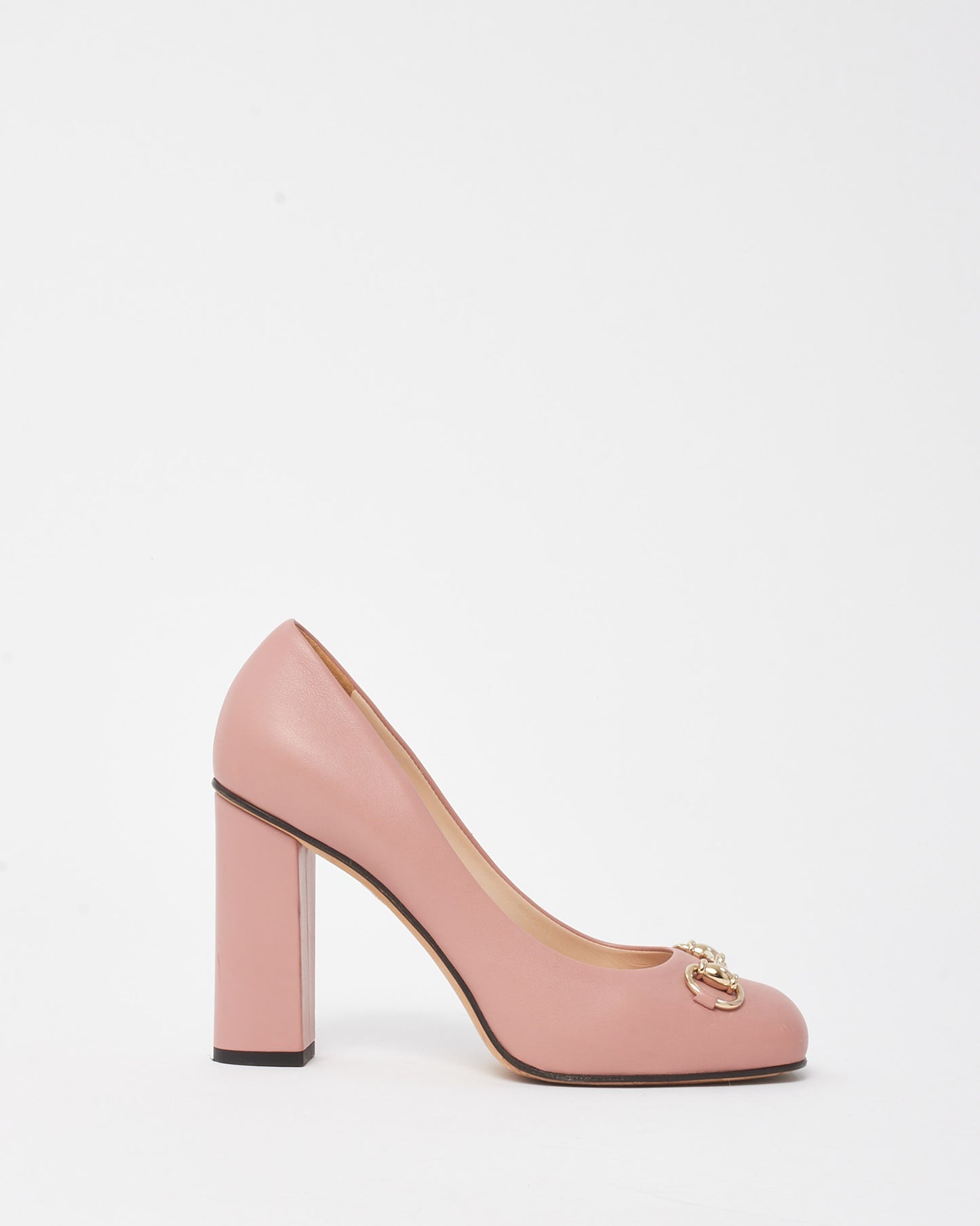 Gucci Light Pink Leather Block Heel Horsebit Pumps - 37.5