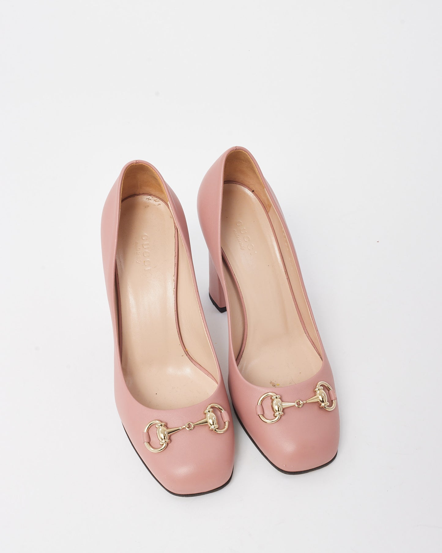 Gucci Light Pink Leather Block Heel Horsebit Pumps - 37.5
