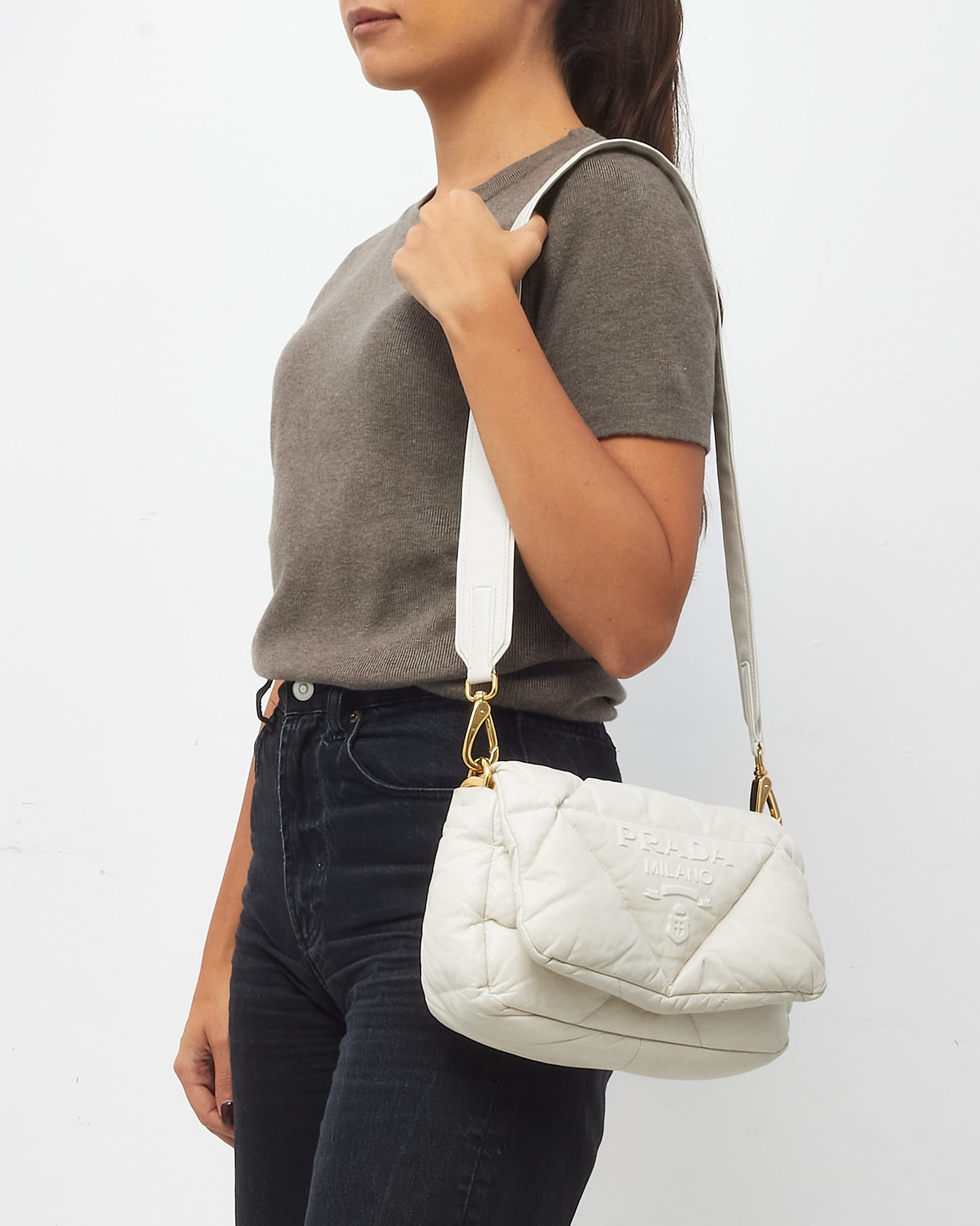 Prada White Nappa Leather System 2022 Flap Chain Shoulder Bag