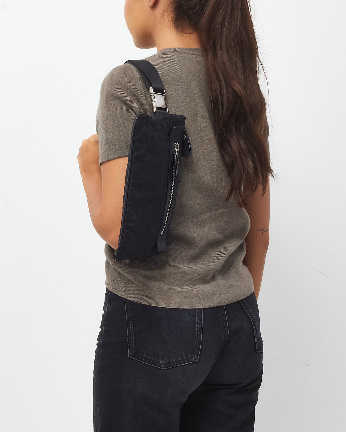 Fendi Black FF Zucca Print Nylon Zip Belt Bag