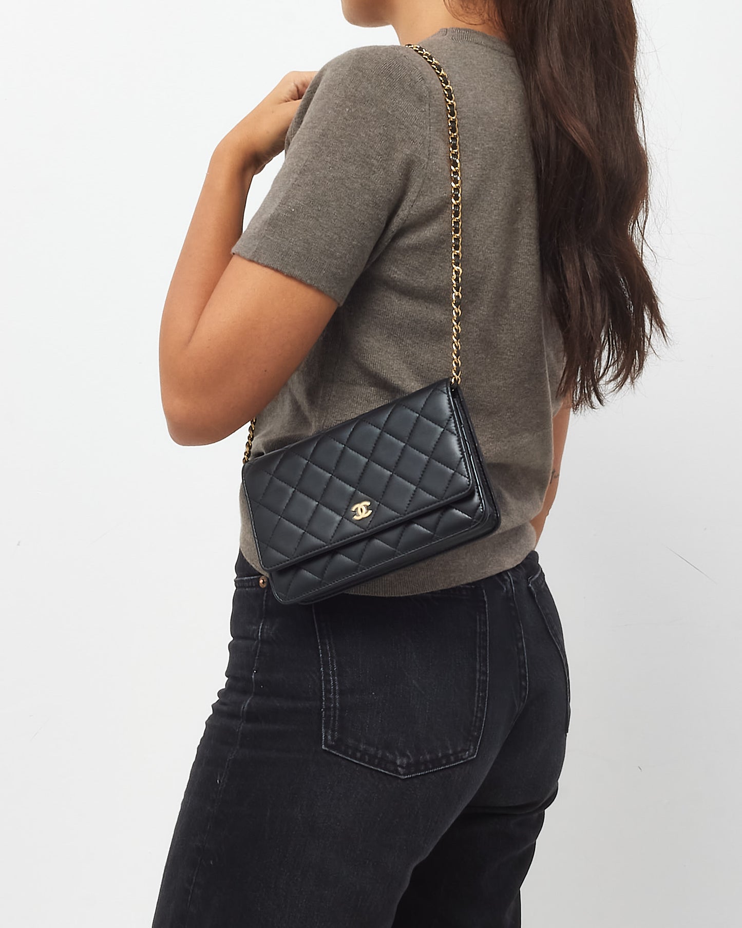 Chanel Black Quilted Lambskin Leather WOC Wallet on Chain Crossbody Bag GHW