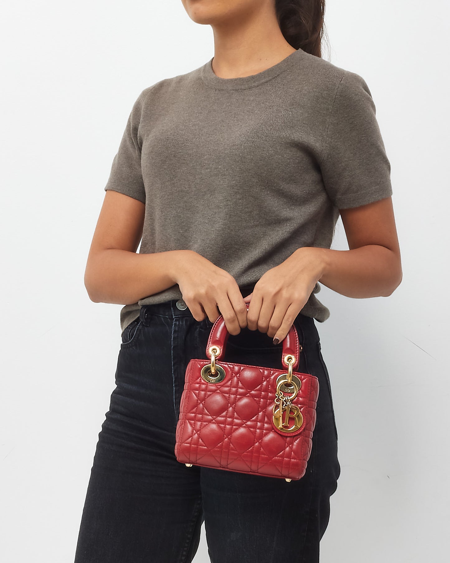 Dior Red Cannage Lambskin Leather Mini Lady Dior Bag GHW