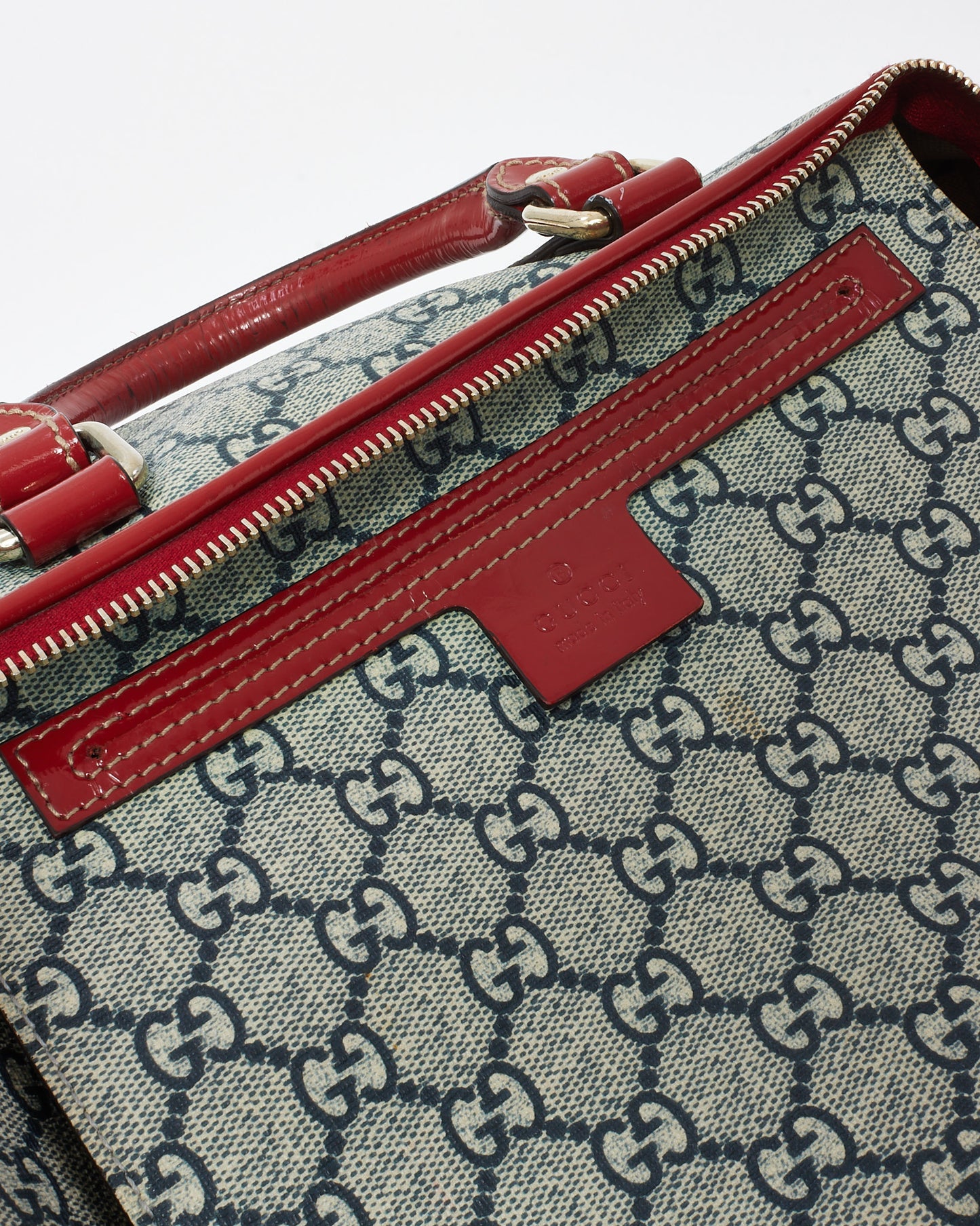 Gucci Blue/Red Monogram GG Coated Canvas Tattoo Heart Medium Joy Boston Bag